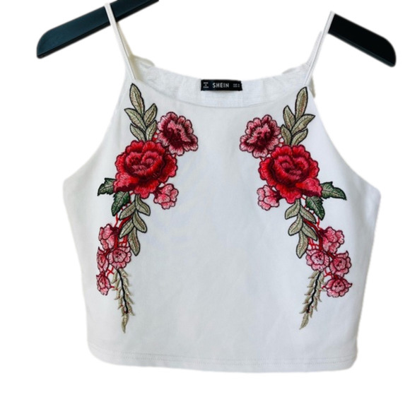 SHEIN Tops - SHEIN Womens Rose Embroidery Floral Tank Cropped Crop Top
